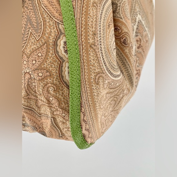 NWT Etro Milano Paisley Uncoated. Canvas & Lime Green Leather Trim Bag - Picture 9 of 16